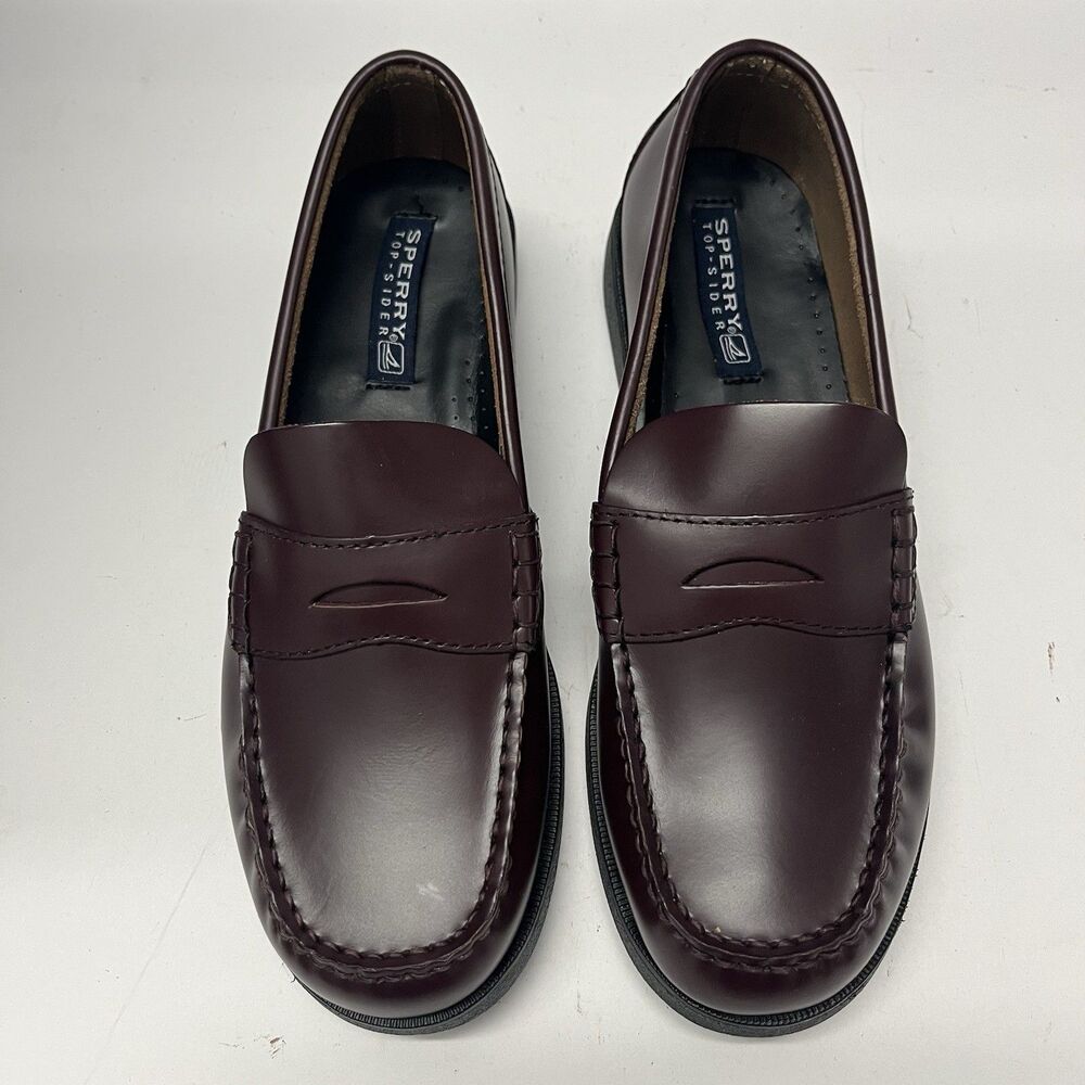 Sperry Top Sider Boys Colton Burgundy Leather Original Penny Loafer Shoes 5 M